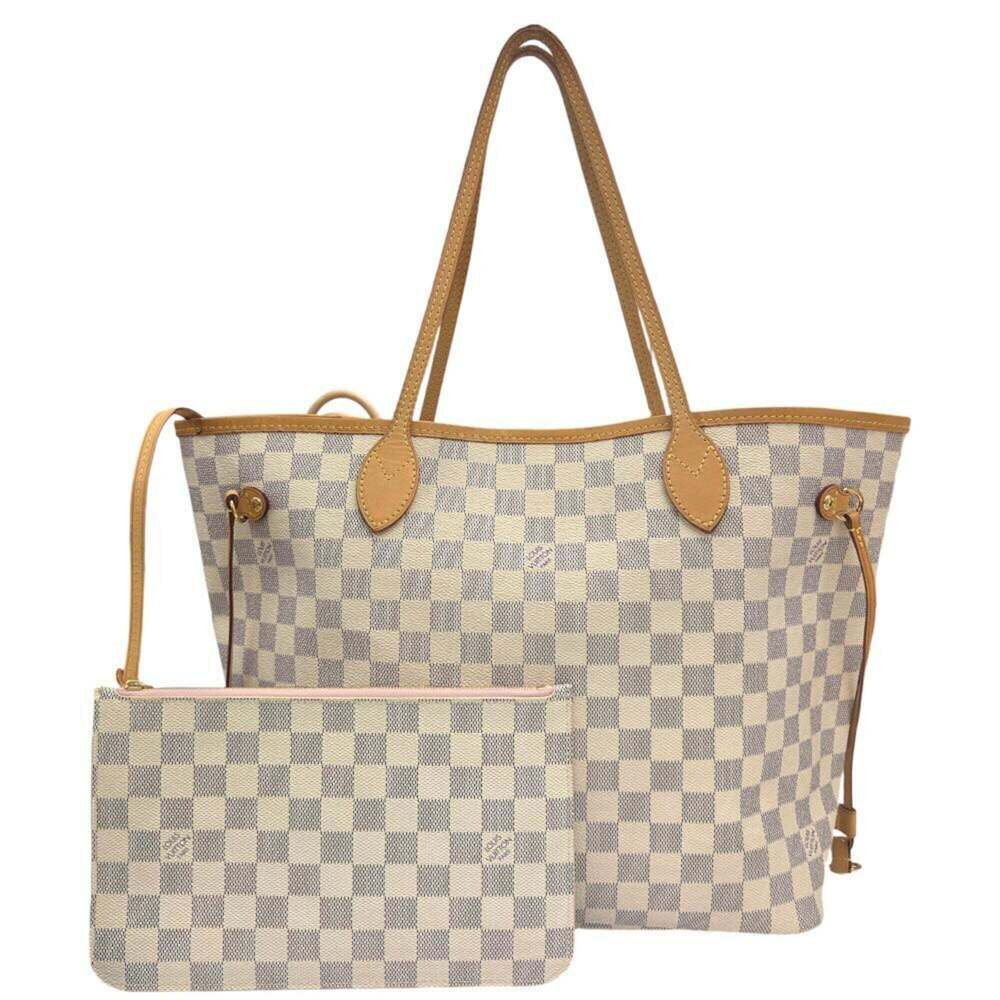 LOUIS VUITTON Damier Azur Neverfull MM Rose Ballerine N41605 White Shoulder B...